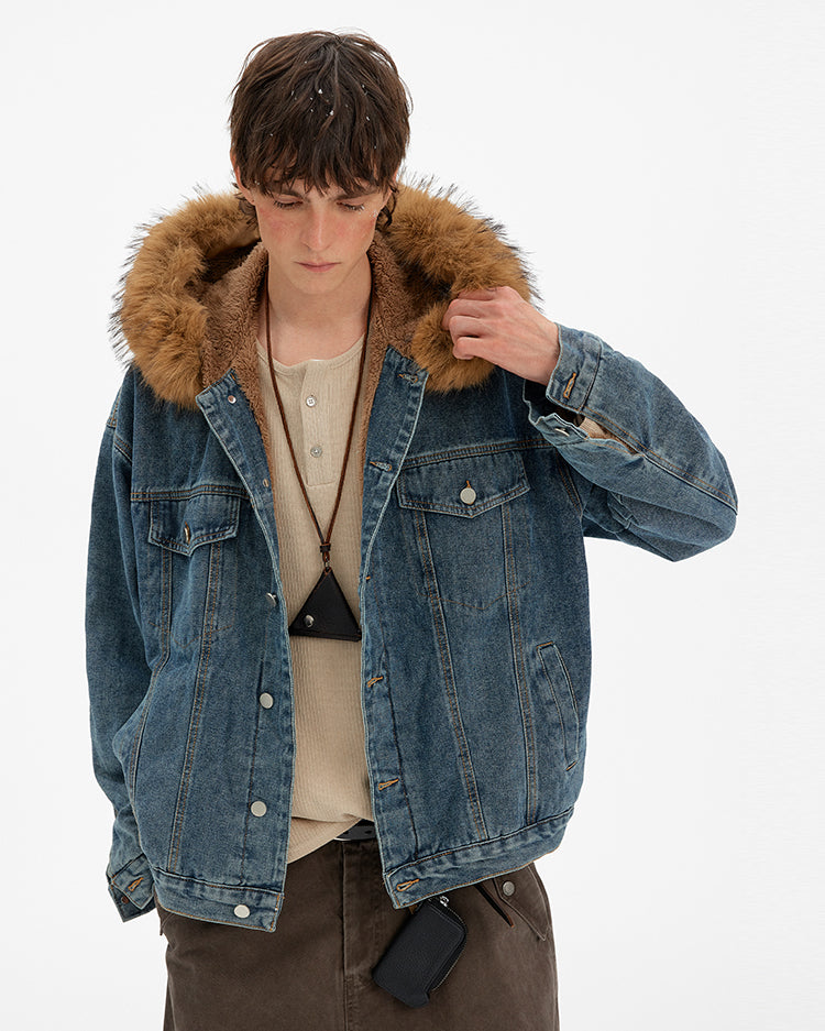 MADWITCH VINTAGE FUR COLLAR DENIM JACKET #RW169