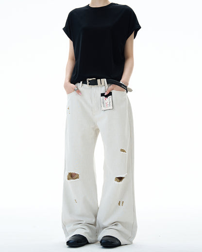 MADWITCH DISTRESSED FLOOR-LENGTH JEANS #58226