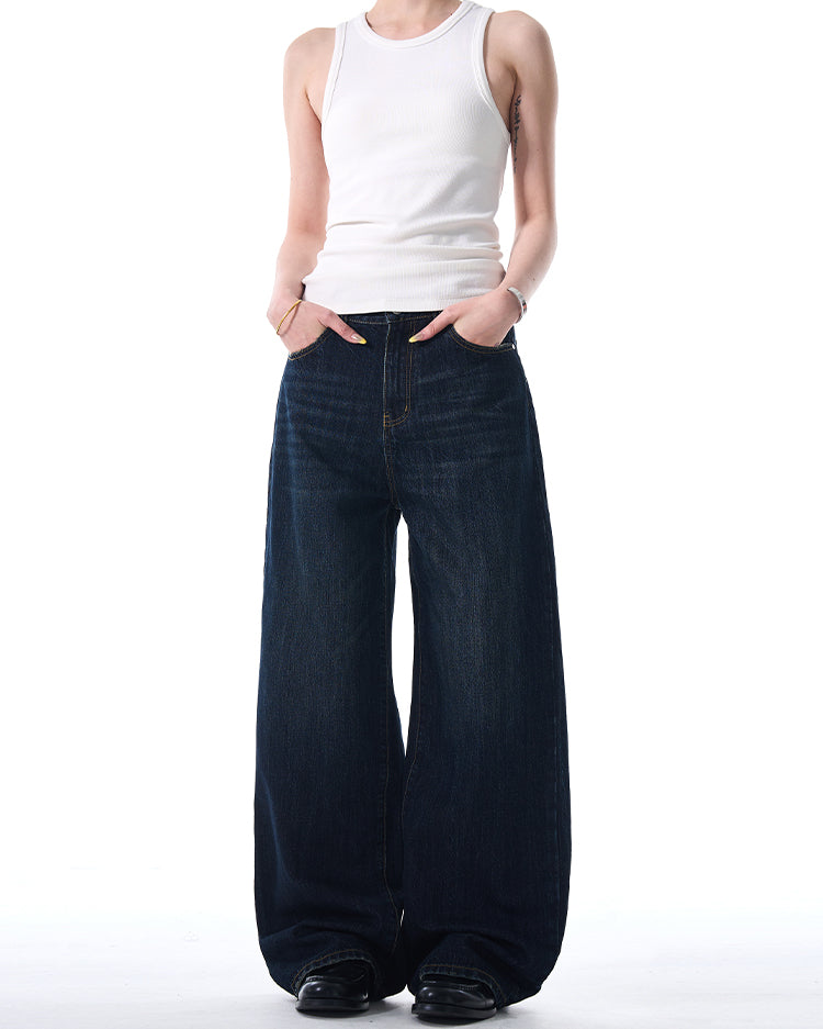 MADWITCH DARK BLUE WIDE-LEG JEANS #L645