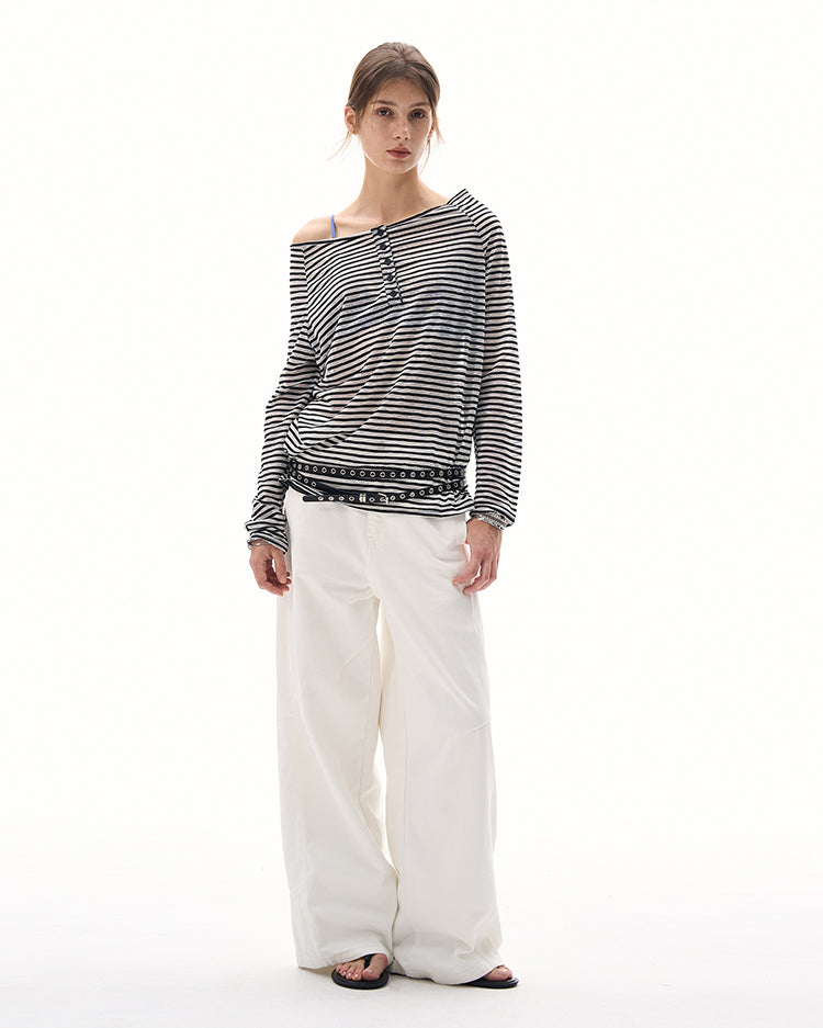 MADWITCH BOAT NECK STRIPED LAYER #MS7558