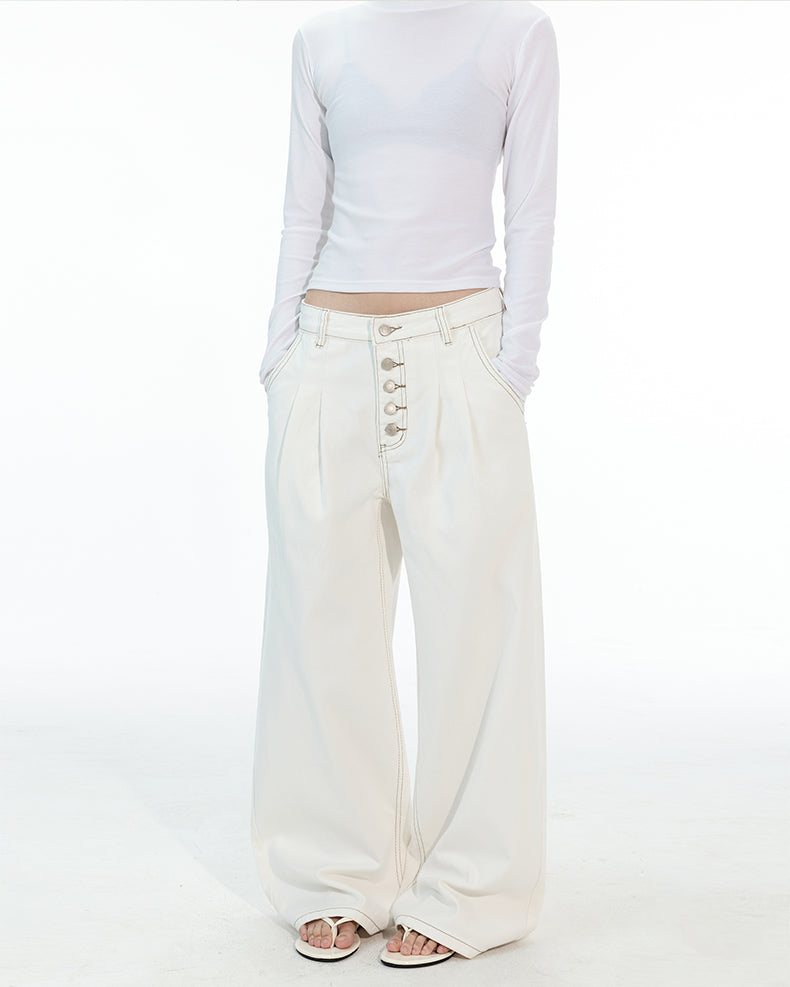 MADWITCH DOUBLE PLEAT BUTTON FRONT JEANS #G6935-1