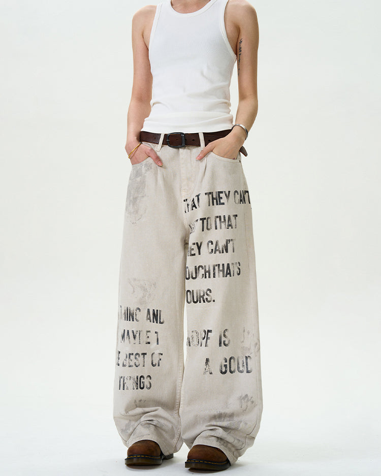 MADWITCH LETTER GRAFFITI DENIM PANTS #D1671