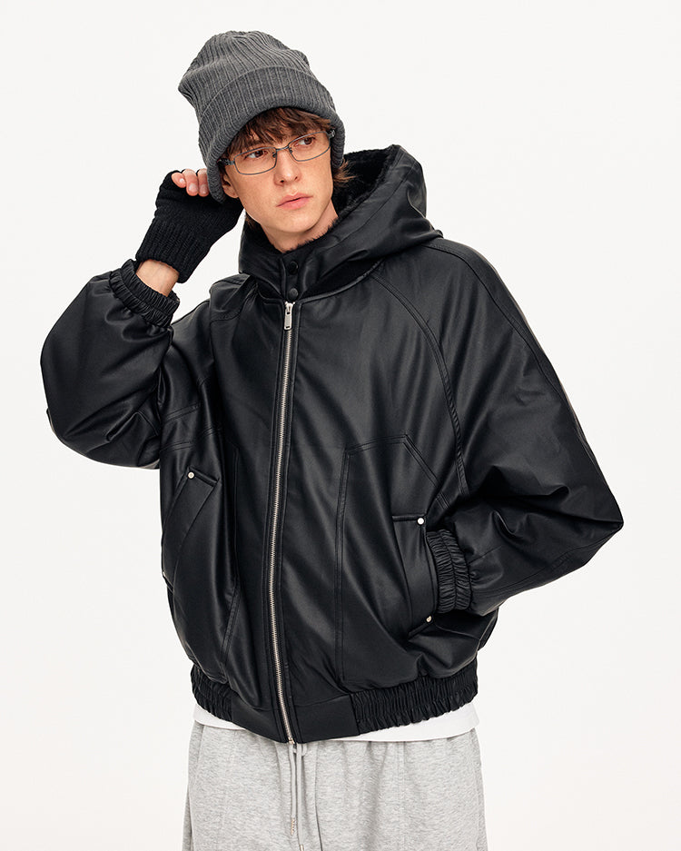 MADWITCH FAUX LAYER PU HOODED JACKET #880603