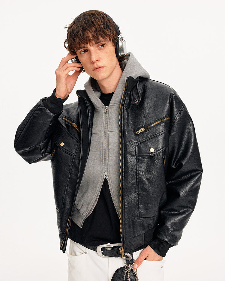 MADWITCH DISTRESSED PU LEATHER JACKET #256105-1