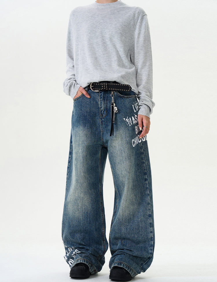 MADWITCH LETTER PRINT STREET-STYLE JEANS #G6626