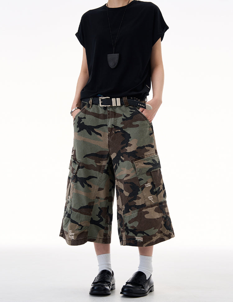 MADWITCH CAMO DISTRESSED UTILITY CAPRIS #CK3512D