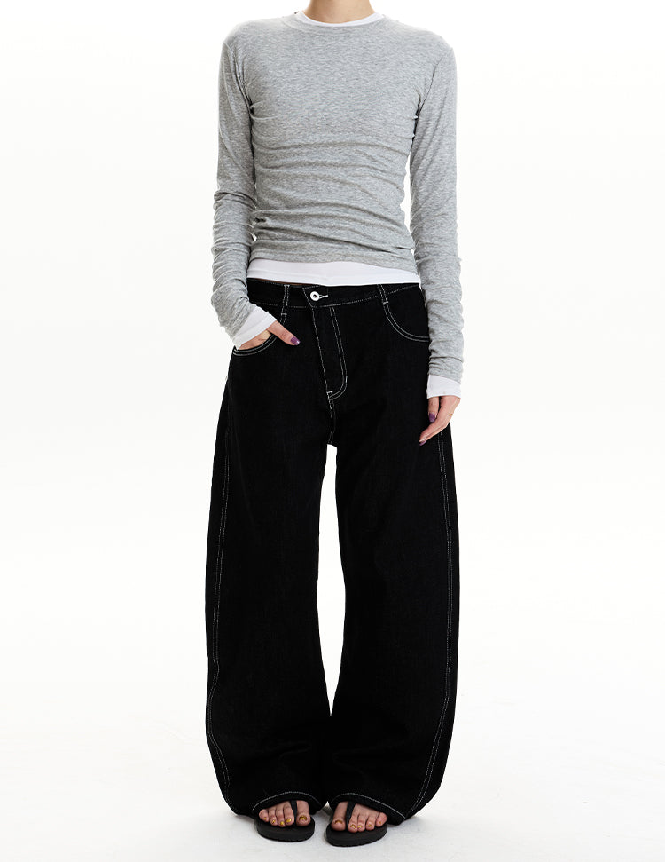 MADWIT SLANTED FLY WIDE LEG JEANS #GPC9728