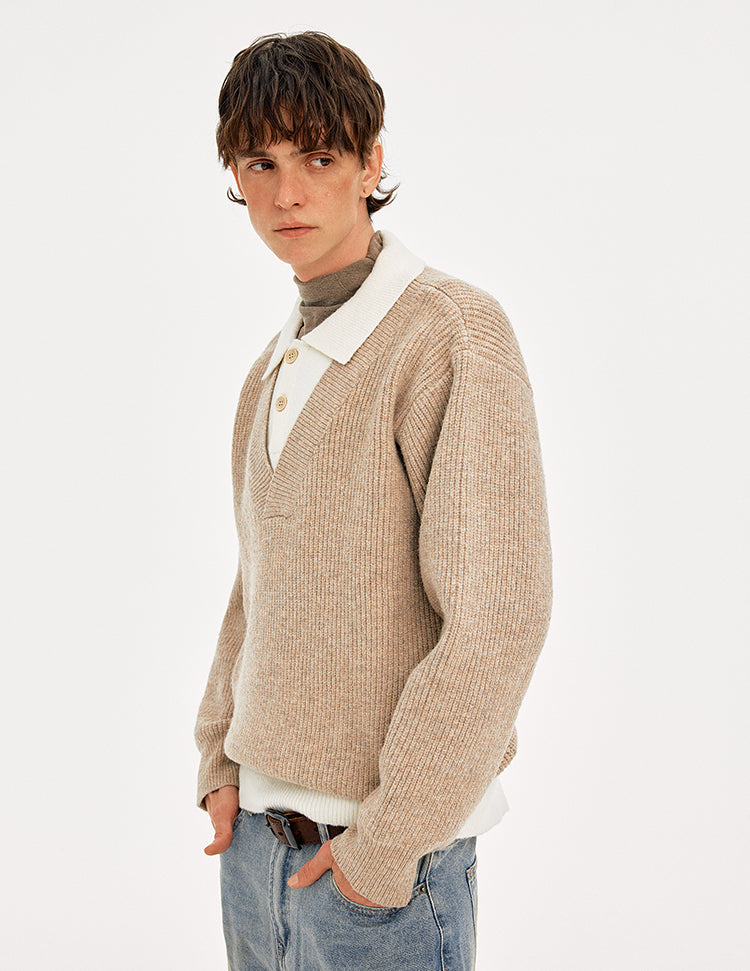 MADWITCH COLORBLOCK FAUX LAYER WOOL SWEATER #STYY8888