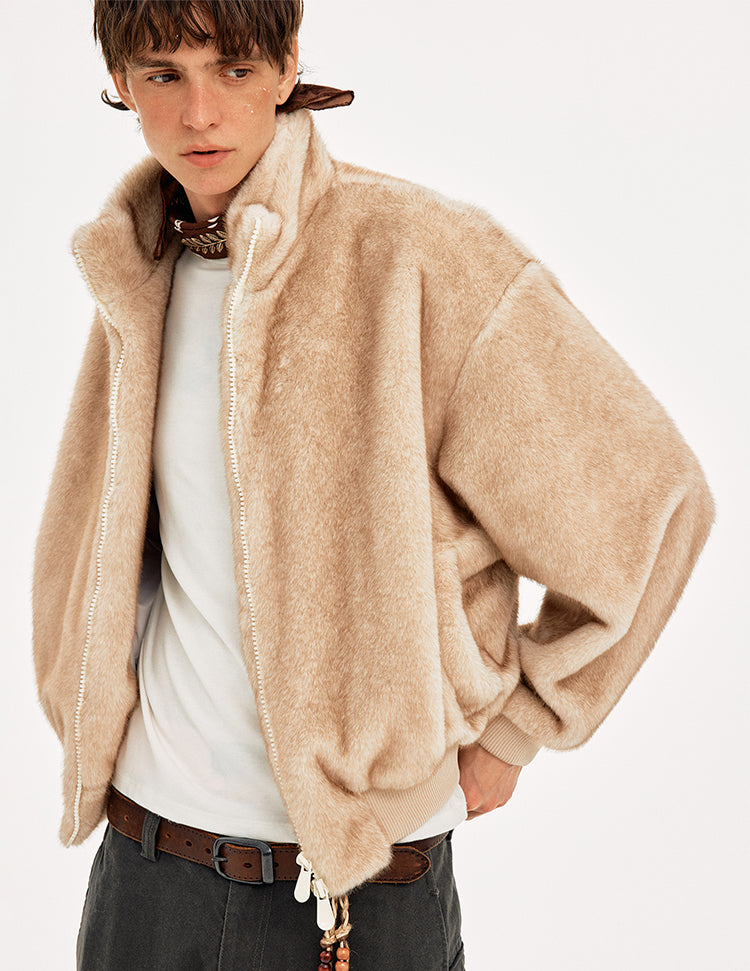 MADWITCH FAUX FUR STAND COLLAR COAT #256086