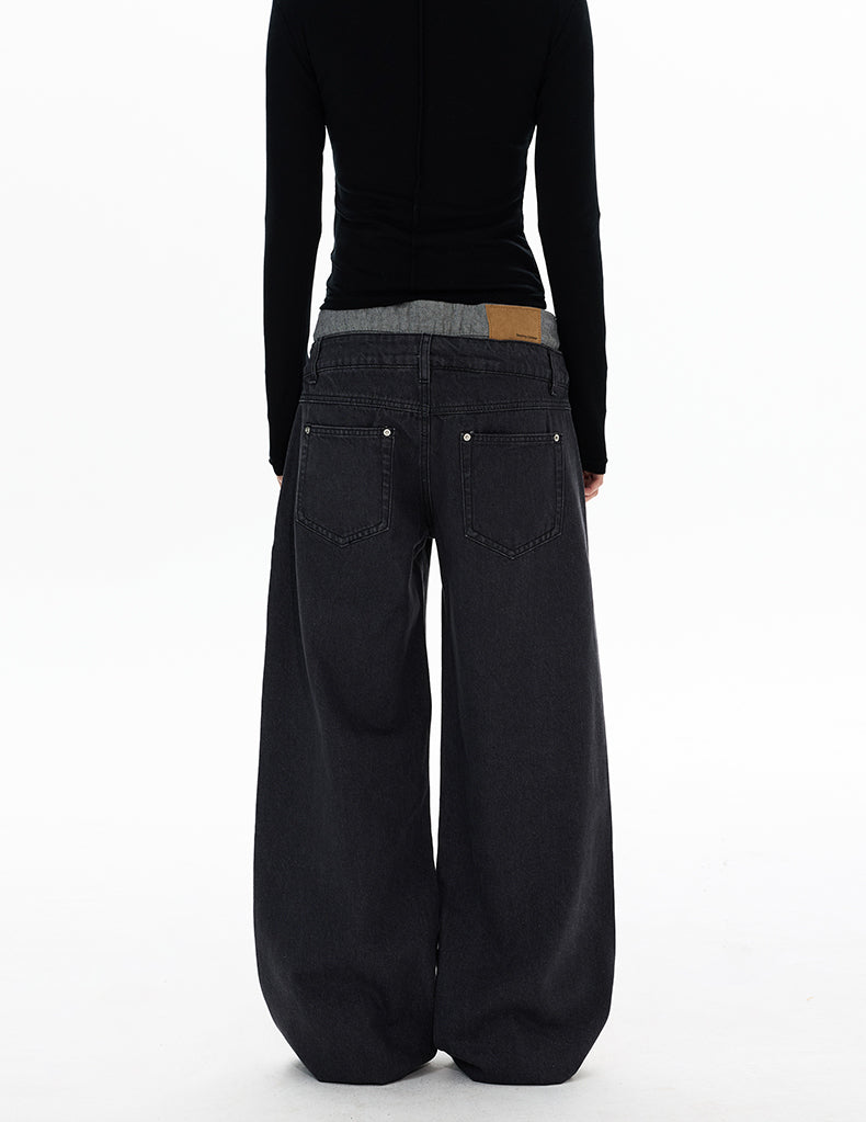 MADWITCH DOUBLE WAISTBAND WIDE JEANS #G6916