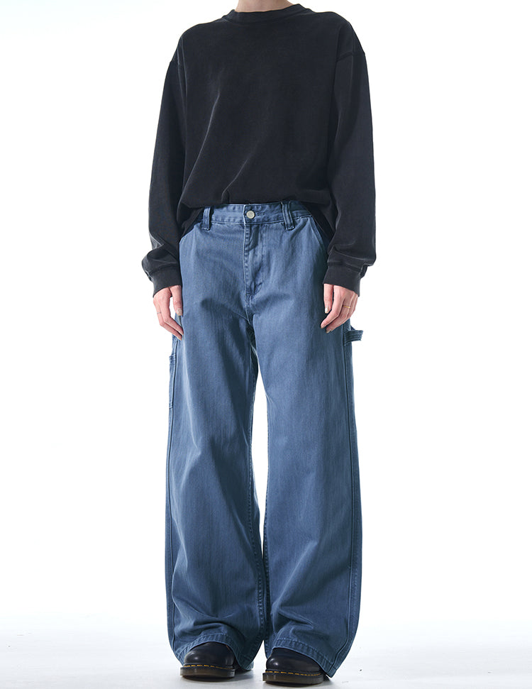 MADWITCH STRAIGHT-LEG FRENCH WORK DENIM PANTS #F9009