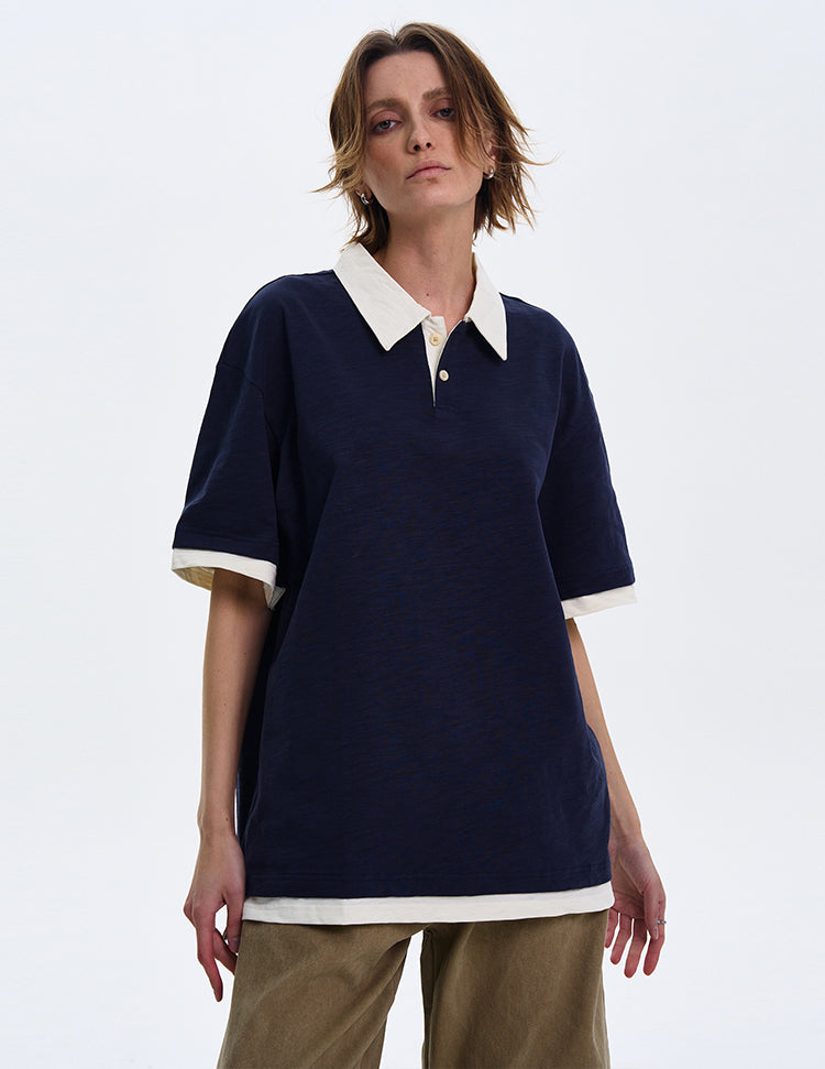 MADWITCH CONTRAST COLLAR SHORT-SLEEVE SHIRT #C1269X25