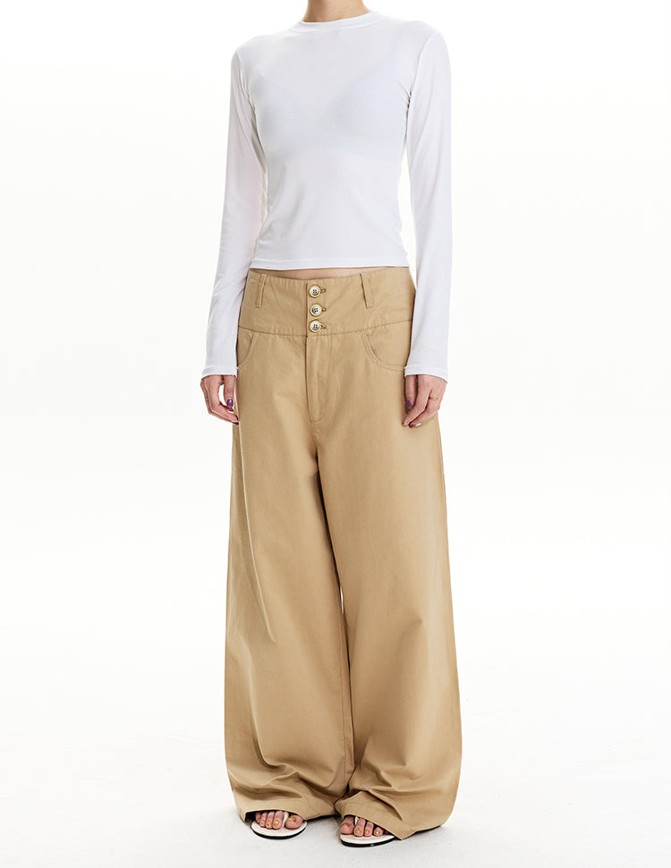 MADWIT BUTTON FRONT STRAIGHT PANTS #WM2588