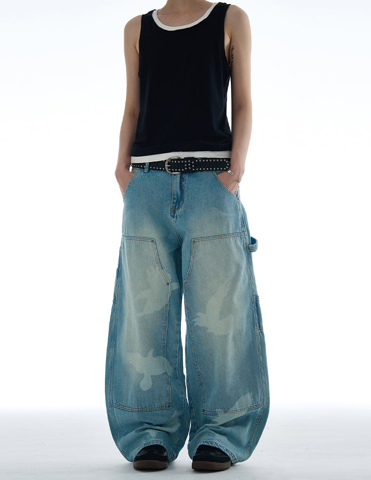 MADWITCH PEACE DOVE PRINT DENIM JEANS #CK9573