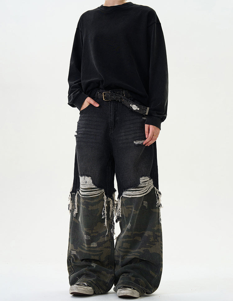 MADWITCH PATCHWORK FRINGED DENIM JEANS #WHOA070