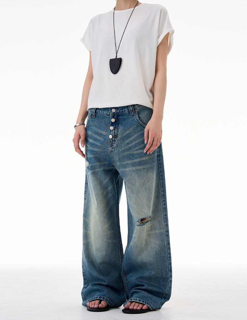 MADWITCH DISTRESSED BUTTON FLY DENIM #CK9623