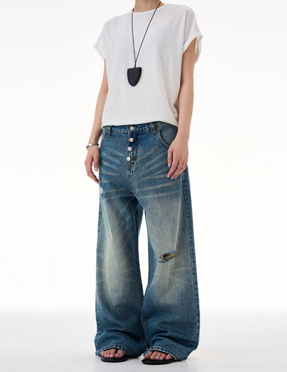 MADWITCH DISTRESSED BUTTON FLY DENIM #CK9623