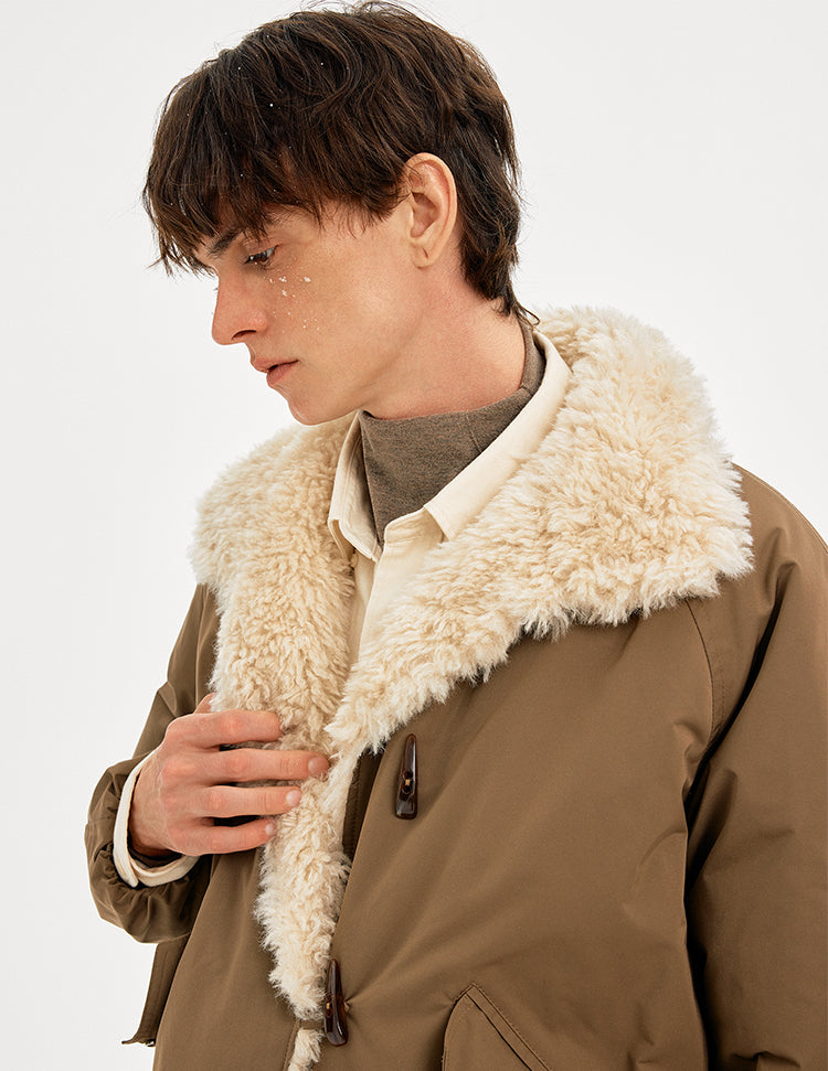 MADWITCH HORN BUTTON FUR COLLAR COAT #AW25509