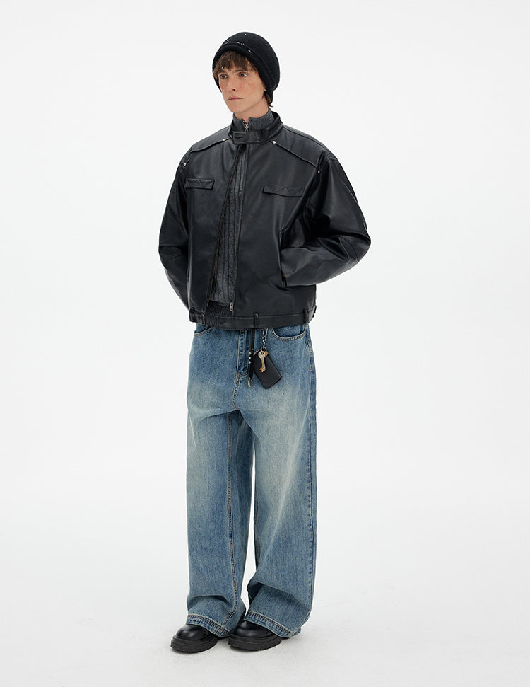 MADWITCH DECONSTRUCTED PU BIKER DOWN JACKET #YR001