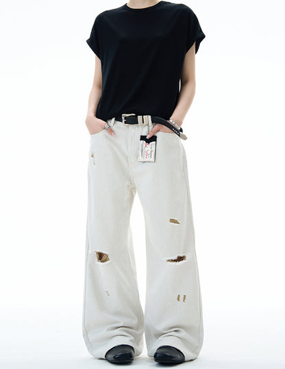MADWITCH DISTRESSED FLOOR-LENGTH JEANS #58226