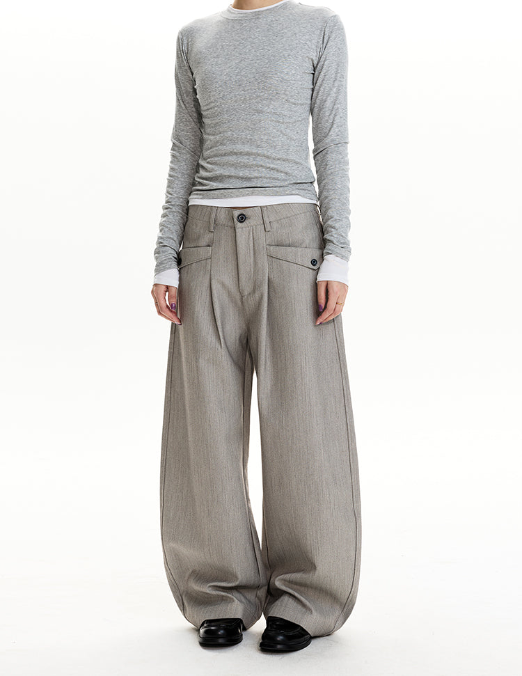 MADWIT PLEATED HERRINGBONE WIDE TROUSERS #HK6959