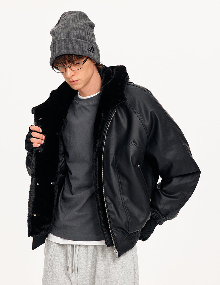MADWITCH FAUX LAYER PU HOODED JACKET #880603
