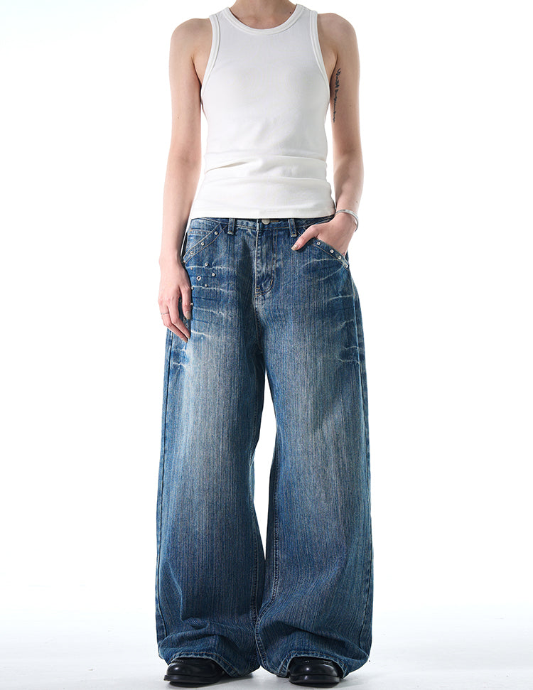 MADWITCH STUDDED VINTAGE JEANS #FX069