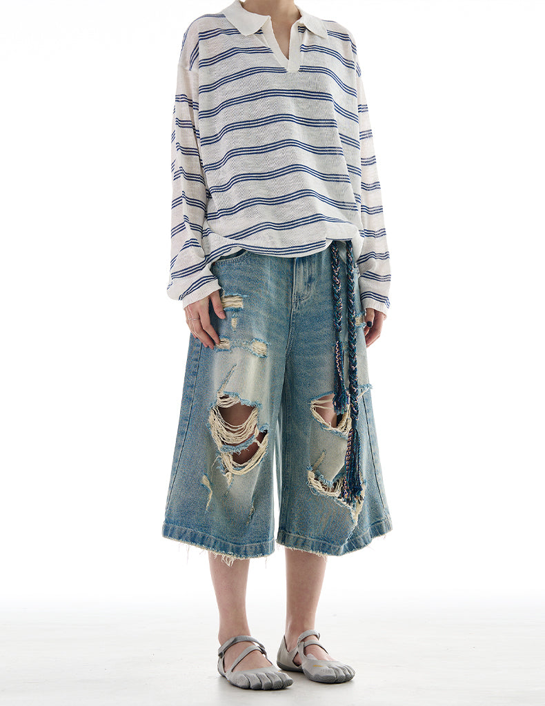 MADWITCH ROCK STYLE DISTRESSED CROP DENIM JEANS #K9562D
