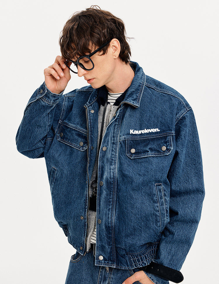 MADWITCH LETTER PRINT WASHED DENIM JACKET #GPCW1351