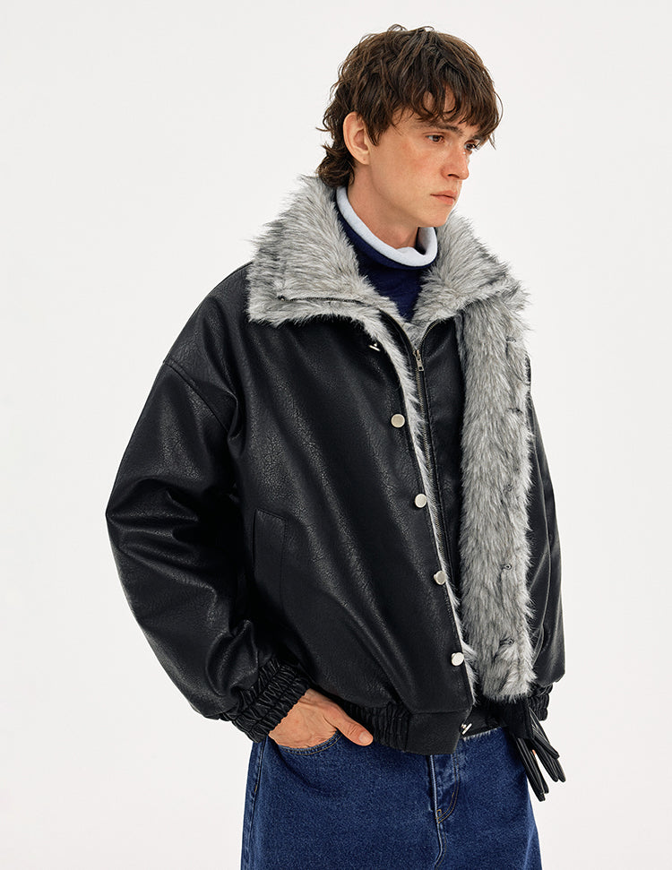 MADWITCH LEATHER QUILTED FUR COLLAR JACKET #AW25502