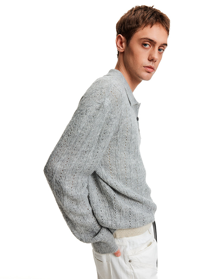 MADWITCH EYELET HENLEY TOP #C2510Q25