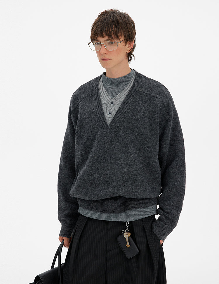 MADWITCH RETRO LAYERED V-NECK SWEATER #68930