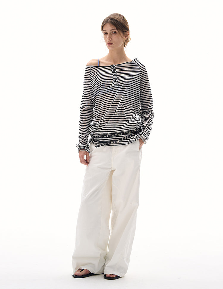 MADWITCH BOAT NECK STRIPED LAYER #MS7558
