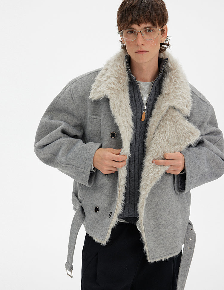 MADWITCH RETRO DOUBLE-BREASTED FUR PARKA #880560