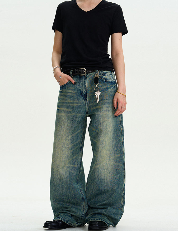 MADWITCH STRAIGHT LEG WIDE-LEG DENIM PANTS #G6621