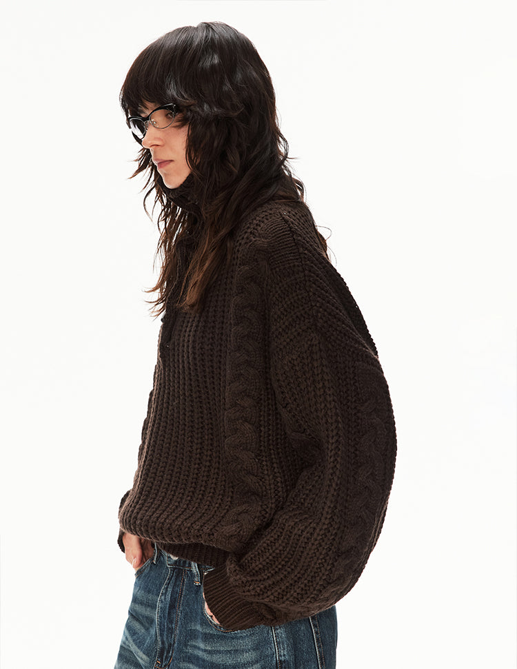 MADWITCH CABLE KNIT STAND COLLAR SWEATER #MY25612