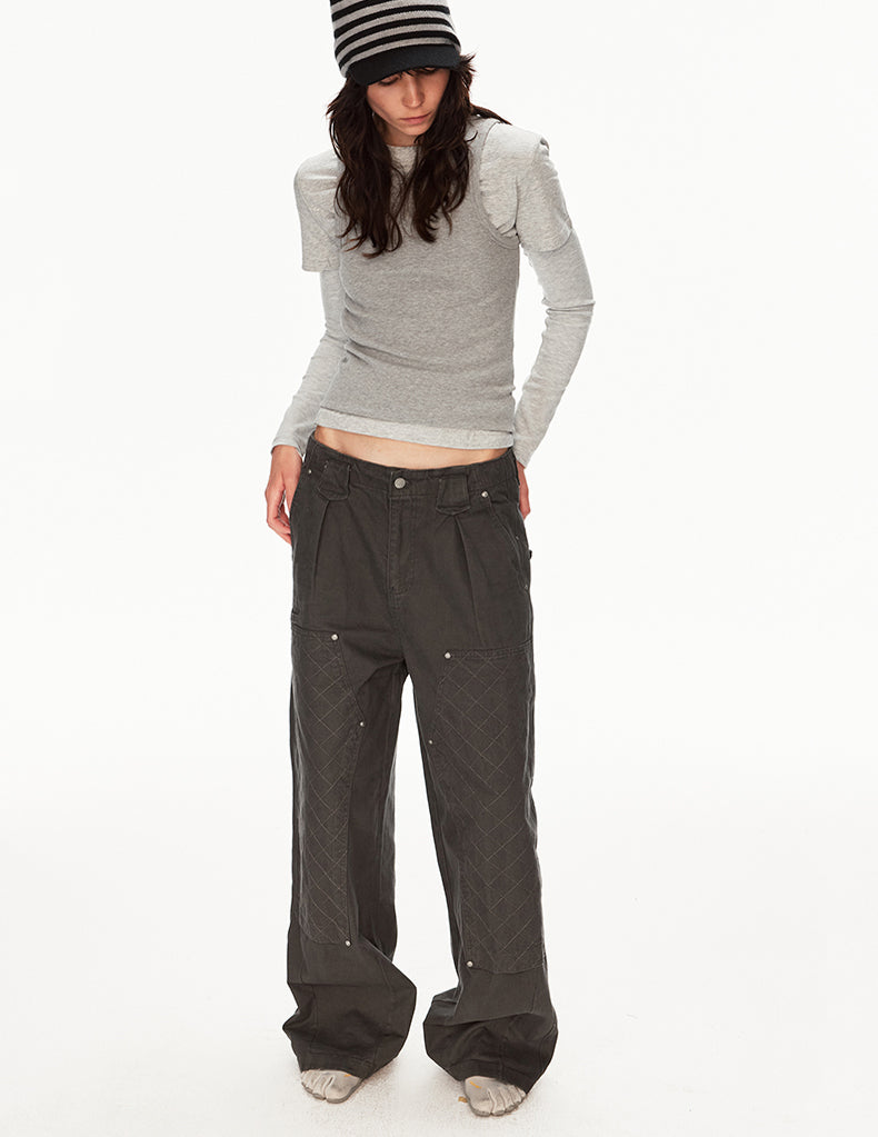 MADWIT PATCHWORK PLEATED WORK PANTS #CK6939