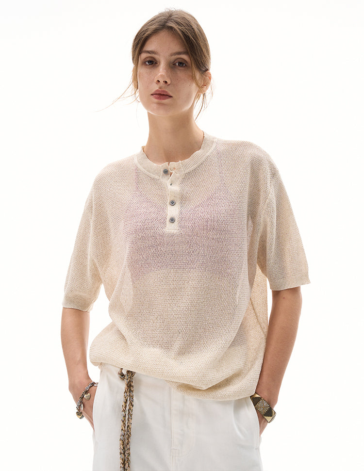 MADWITCH LACE KNIT SHORT SLEEVE TOP #M367