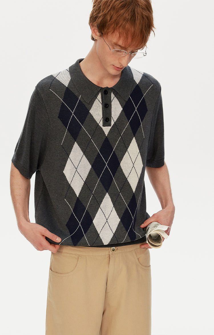 MADWITCH PREPPY DIAMOND KNIT POLO #26806