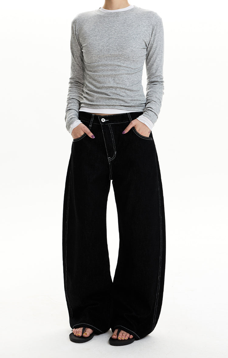 MADWIT SLANTED FLY WIDE LEG JEANS #GPC9728