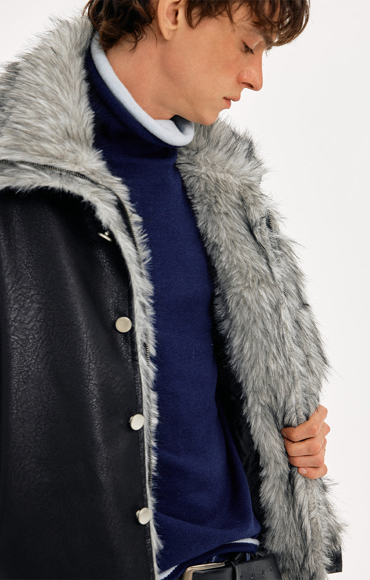 MADWITCH LEATHER QUILTED FUR COLLAR JACKET #AW25502