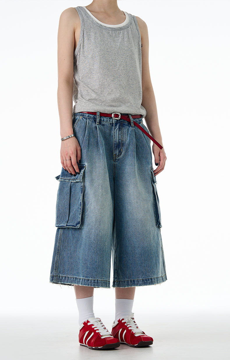 MADWITCH LOOSE CROP CARGO JEANS #9676