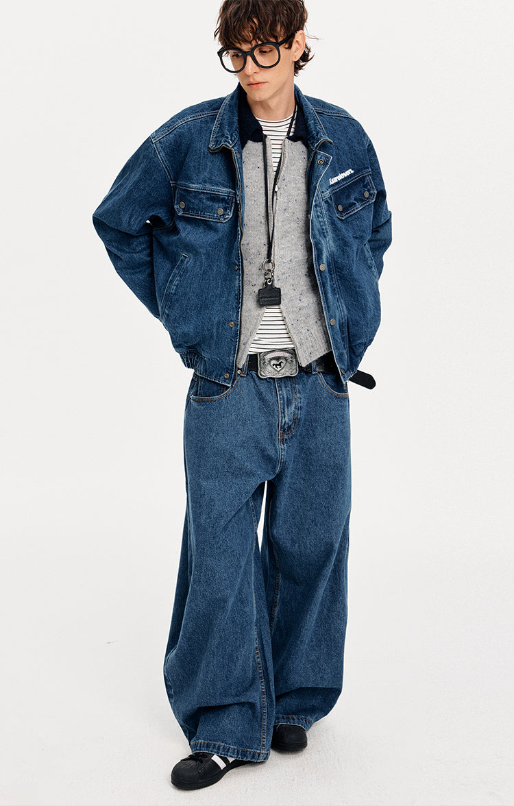 MADWITCH LETTER PRINT WASHED DENIM JACKET #GPCW1351