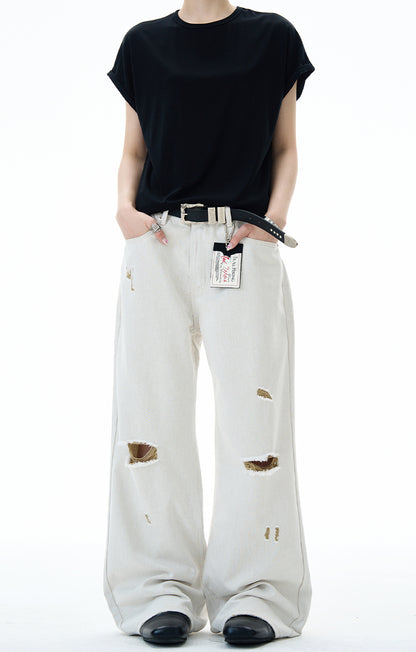 MADWITCH DISTRESSED FLOOR-LENGTH JEANS #58226