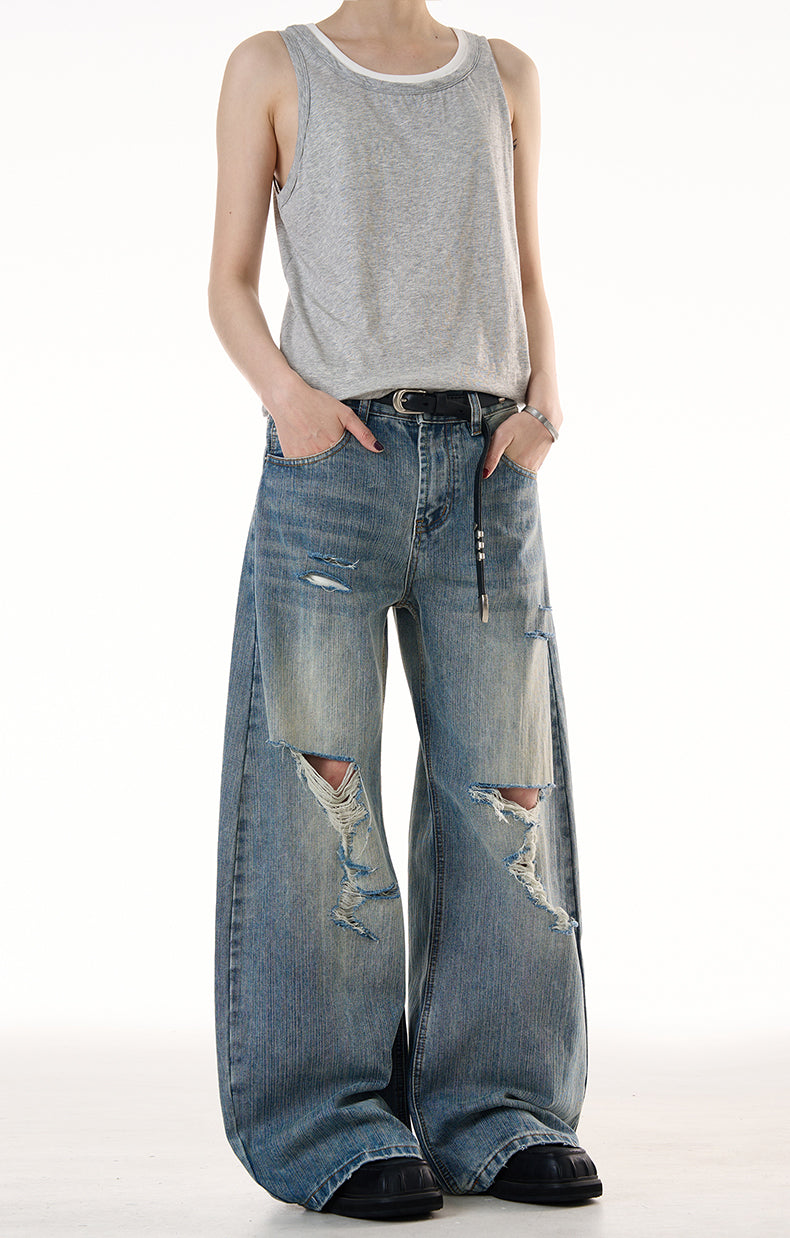 MADWITCH LOOSE RIPPED JEANS #G6683