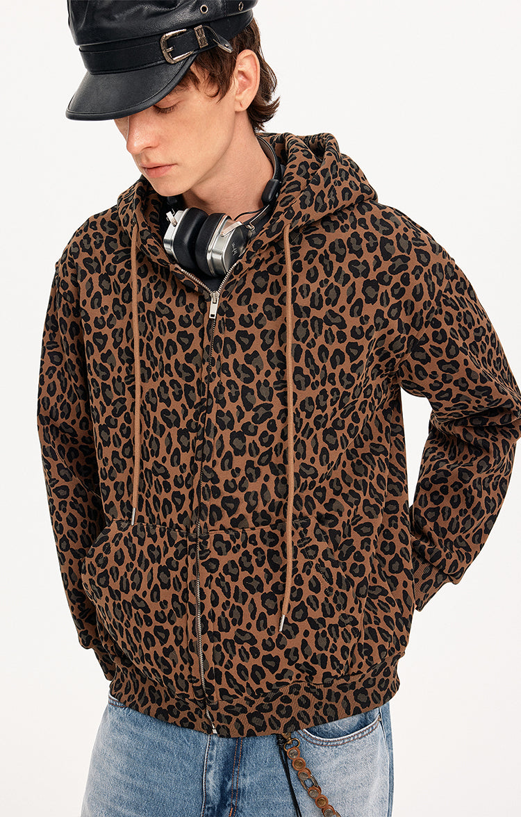 MADWITCH LEOPARD HOODED SWEATSHIRT JACKET #CW1327