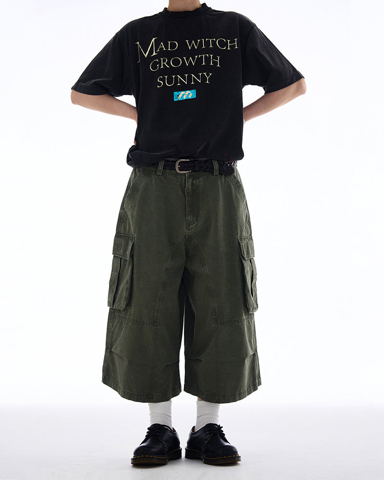 MADWITCH WIDE-LEG CARGO CROPPED PANTS #A592