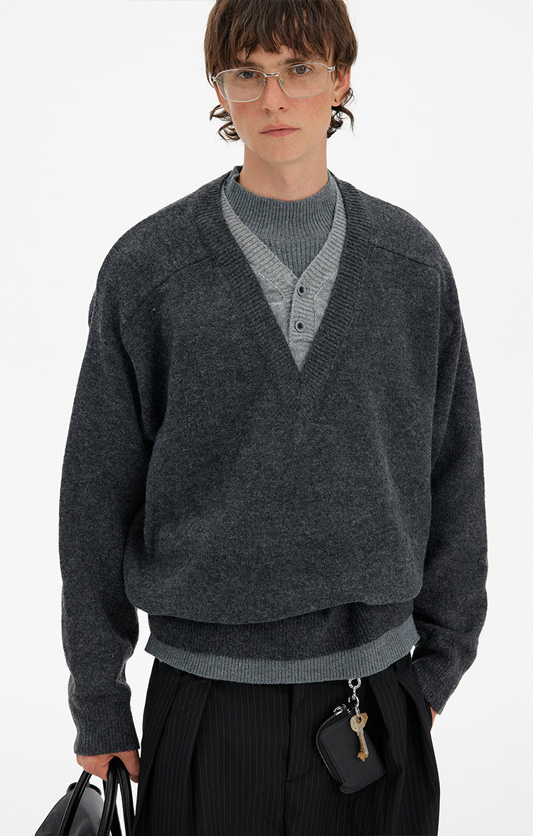 MADWITCH RETRO LAYERED V-NECK SWEATER #68930