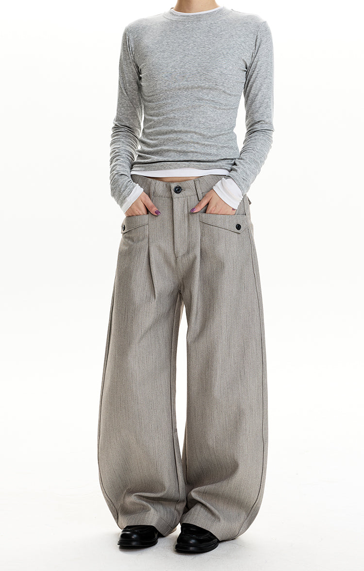 MADWIT PLEATED HERRINGBONE WIDE TROUSERS #HK6959