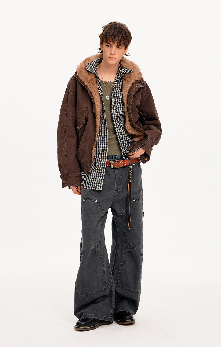 MADWITCH PATCHWORK HOODED FUR JACKET #880669